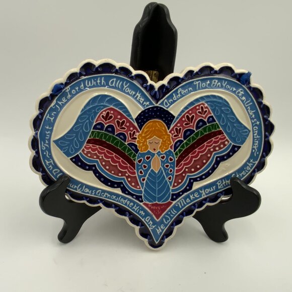 J Duban Designs Angel Proverbs Trust The Lord Heart Shaped Ceramic Wall Hanging - Picture 6 of 6